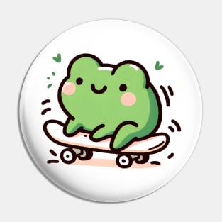 Green frog skateboarding Pin