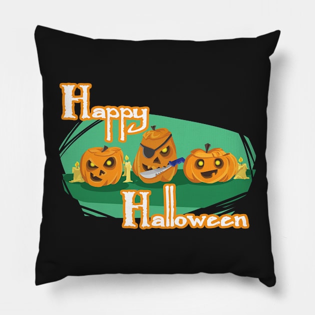 Happy Halloween from 3 Pumpkins Pillow by CeeGunn