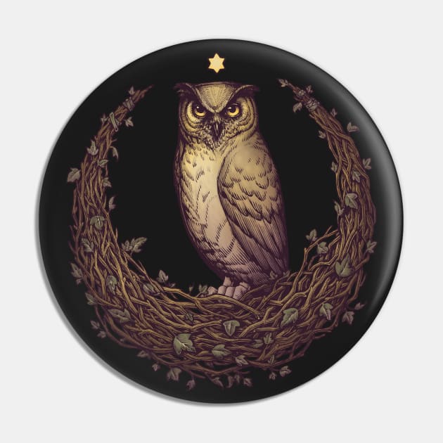 Owl Hedera Moon Pin by Medusa Dollmaker