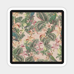 Romantic tropical birds and parrots in botanical foliage jungle Magnet