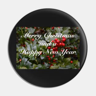 Merry Christmas Holly Berries Card Pin