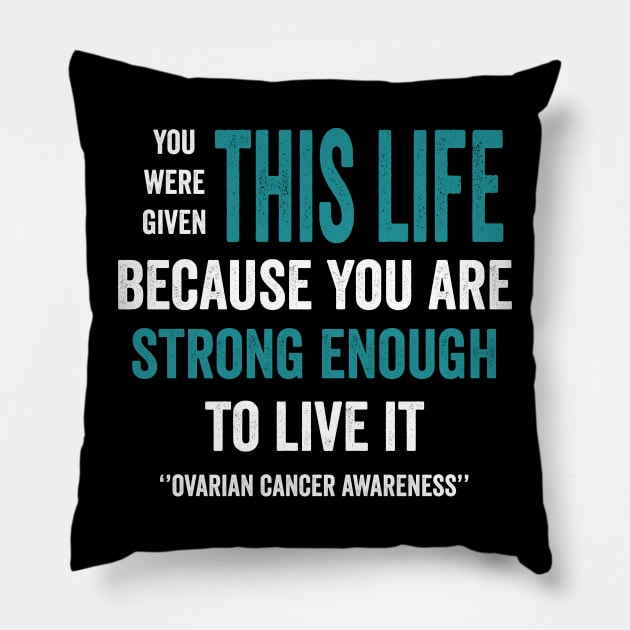 ovarian cancer teal ribbon awareness month - ovarian cancer gifts Pillow by Merchpasha1