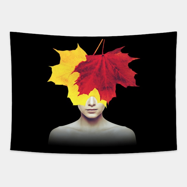 Autumn leaves head portrait Tapestry by reesea