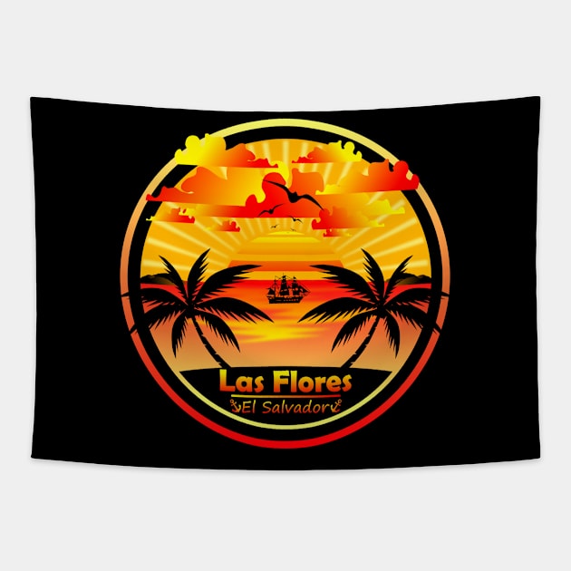 Las Flores Beach El Salvador, Palm Trees Sunset Summer Tapestry by Jahmar Anderson