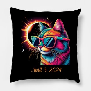 Total Solar Eclipse 2024 Cat Wearing Solar Eclipse Glasses Pillow