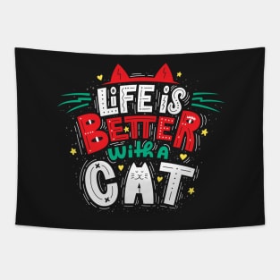 Life is Better with a Cat Cute Colorful Cat Lovers Tapestry