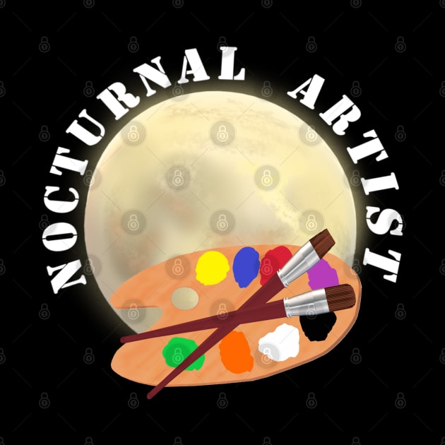 Nocturnal Artist. Moon and Artist Painter Palette with Brushes. by Art By LM Designs 