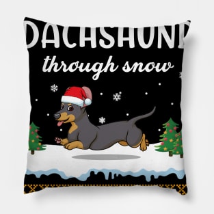 Dachshund Through Snow Funny Christmas Costume Pillow