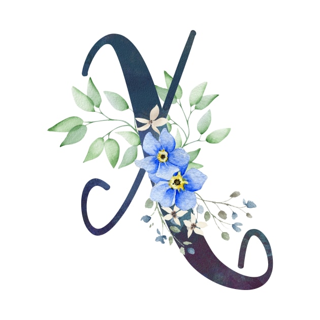 Floral Monogram X Wild Blue Flowers by floralmonogram