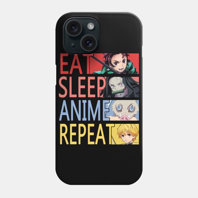 eat sleep anime repeat Phone Case by the.happynista