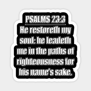 Psalms 23:3 "He restoreth my soul: he leadeth me in the paths of righteousness for his name's sake." King James Version (KJV) Scripture verse Magnet