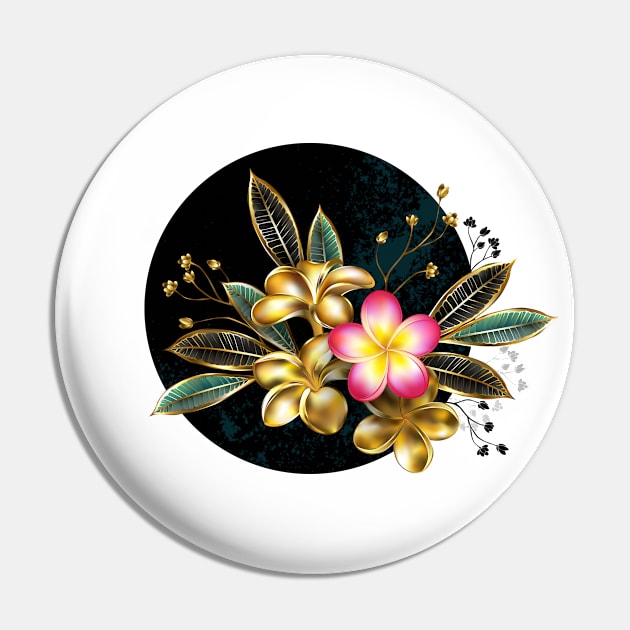 Golden plumeria in circle Pin by Blackmoon9