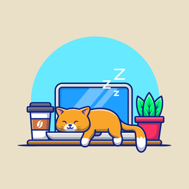 Cat Sleeping on laptop Cartoon by Catalyst Labs