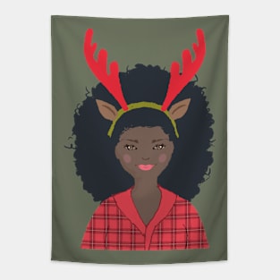 Black Woman Christmas Portrait Tapestry