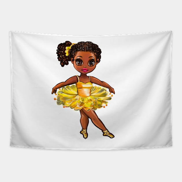 Ballerina in yellow bee themed tutu African American girl dancing ballet Tapestry by Artonmytee