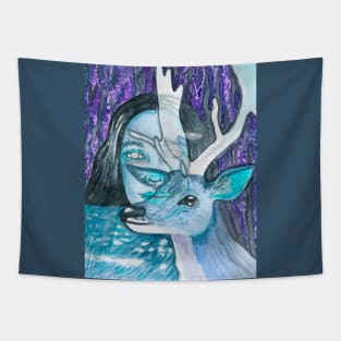 Psychedelic deer and girl Tapestry