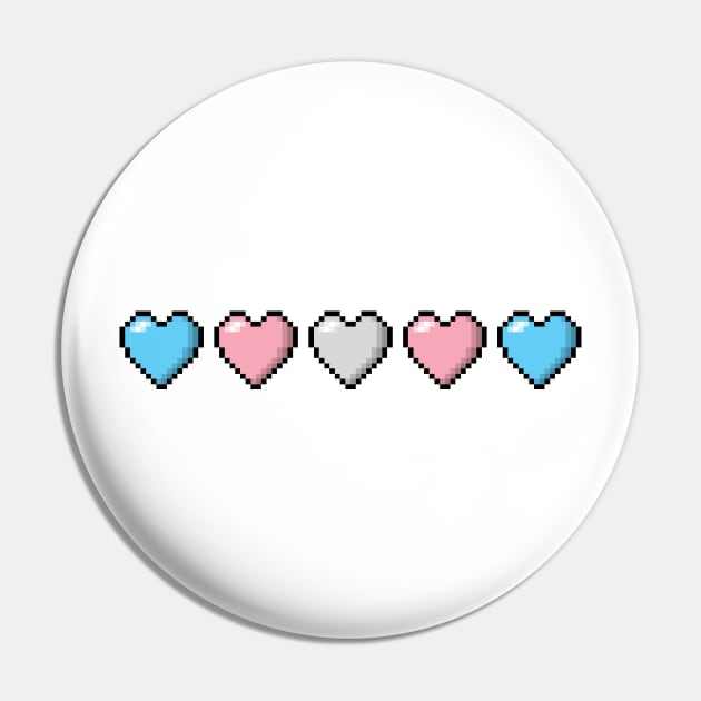 Row of Five Transgender Pride Flag Pixel Hearts Pin by LiveLoudGraphics