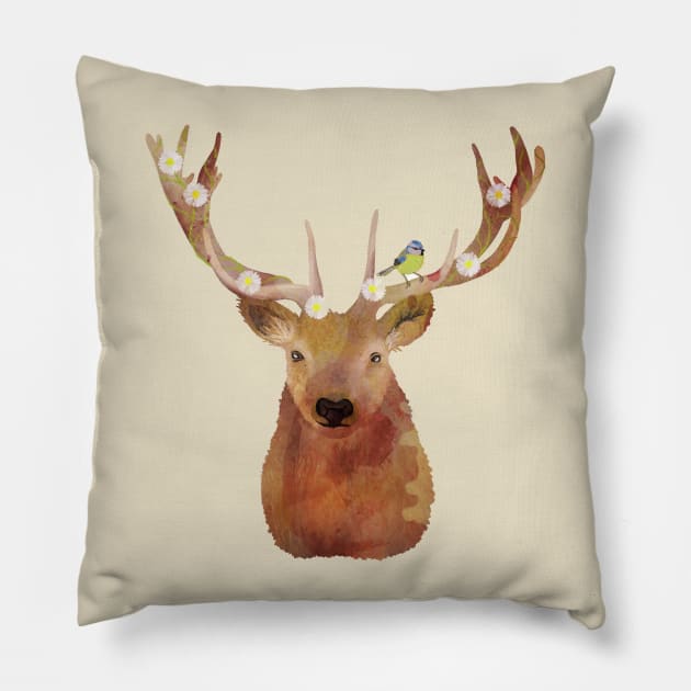 Stag And Bird Pillow by albdesigns