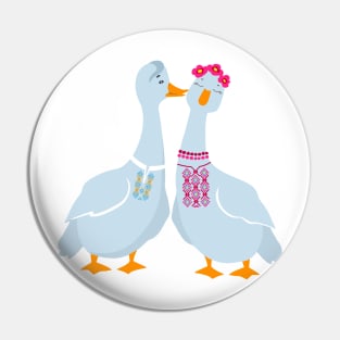 Ukranian geese, girl and boy Pin