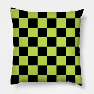 Bright Green and Black Chessboard Pattern Pillow