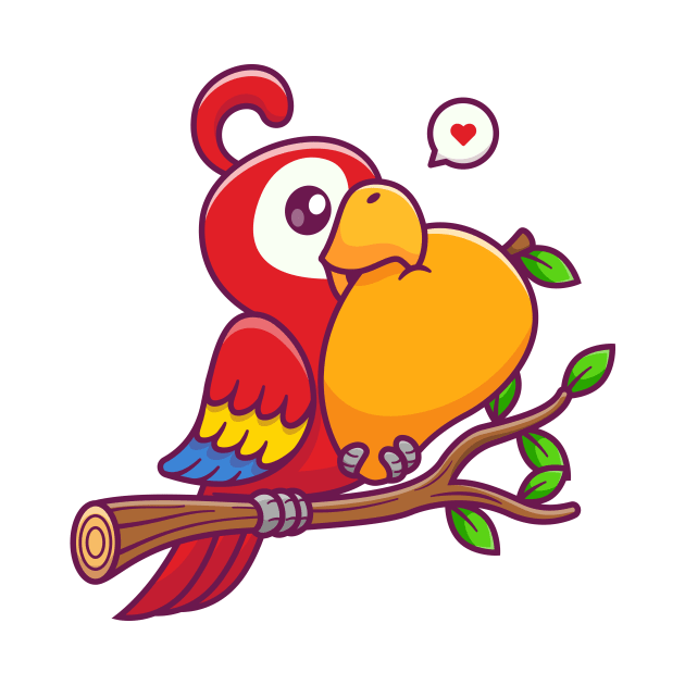 Cute Parrot Bird Eating Mango On Branch Cartoon by Catalyst Labs