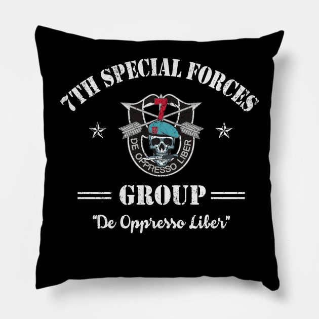 Proud US Army 7th Special Forces Group Skull De Oppresso Liber SFG - Gift for Veterans Day 4th of July or Patriotic Memorial Day Pillow by Oscar N Sims