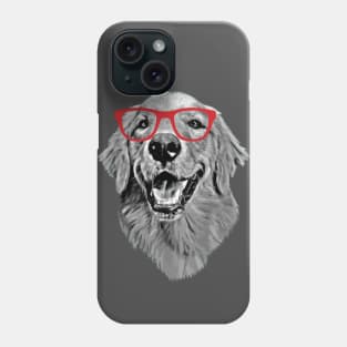 Golden Retriever Smiling Smart Nerd Red Glasses Phone Case