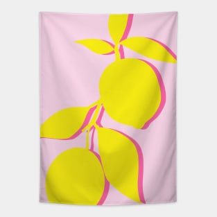 Silhouette Citrus Lemon Fruit Pattern Yellow and Pink Tapestry
