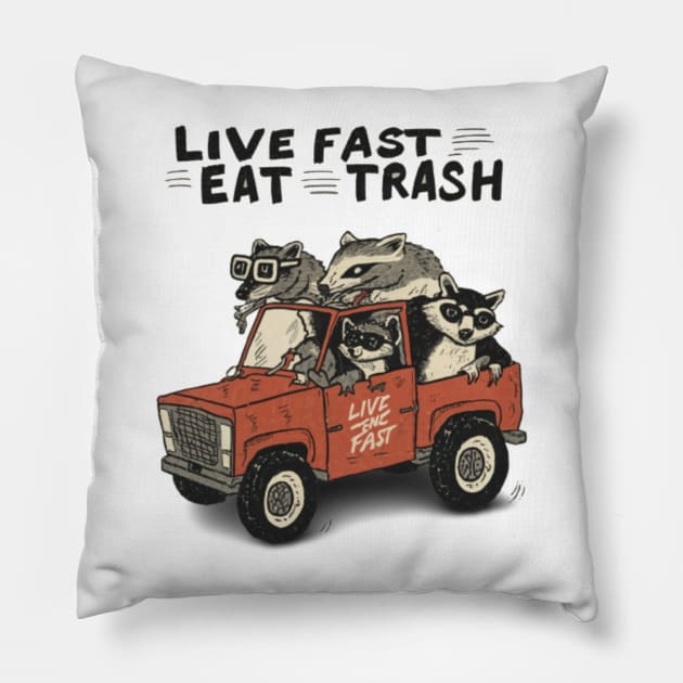 Funny Opossum Raccoon Meme, Live Fast Eat Trash Pillow by ThatVibe