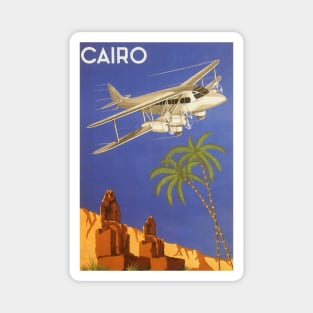 Vintage Egypt Travel Poster, Biplane Over Cairo Magnet