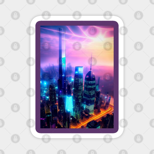 The Futuristic Neon City. Magnet by SALOX