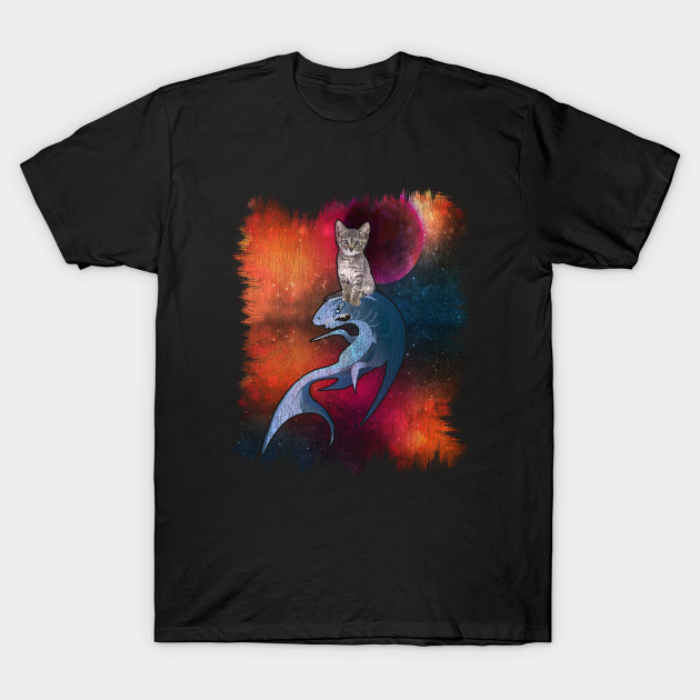 Cat Riding Shark Cat In Space Shirt Cat Lover Shirts Kitten In