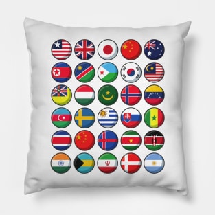 International Flags of the World 30 Countries Circles Pillow