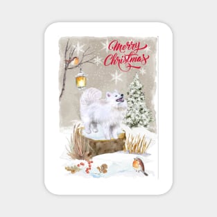 Samoyed Merry Christmas Santa Dog Holiday Greeting Magnet