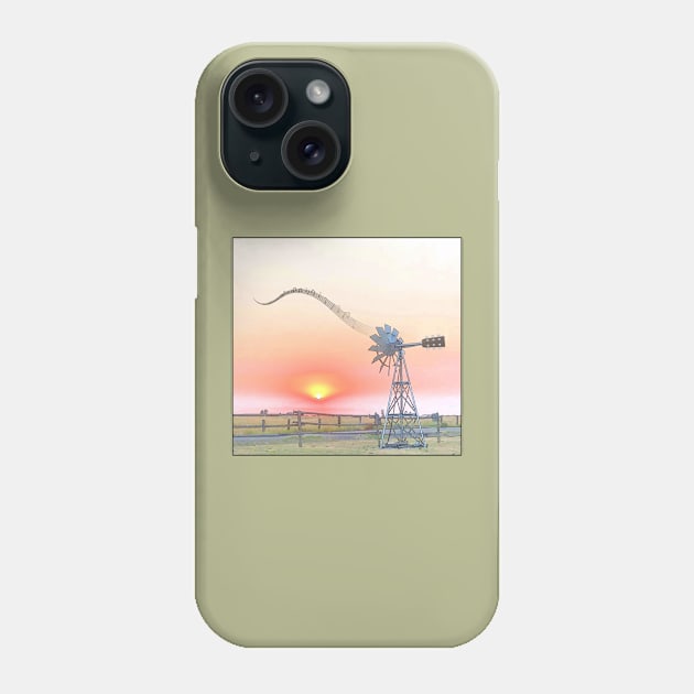 Farm Scene at Sunset with Windmill Playing Guitar Phone Case by numpdog