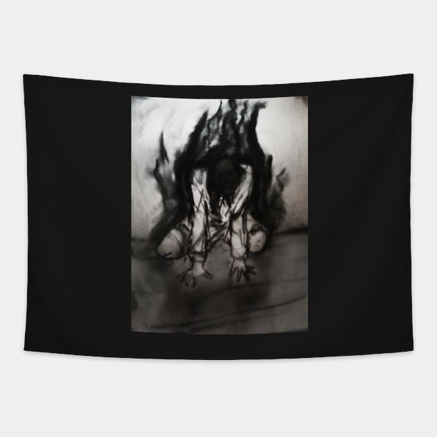 Charcoal Thoughts (darkness seeping out) Tapestry by YaebaArts