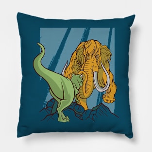 Wooly Mammoth vs T-Rex Illustration // Dinosaur Lover Pillow