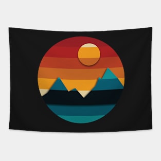 Retro Mountain Sunset Tapestry