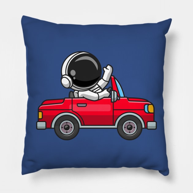 Cute Astronaut Driving Off Road Car Cartoon Pillow by Catalyst Labs