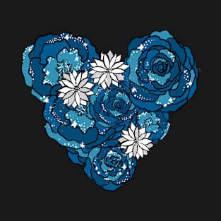 Blue Heart of Roses and Daisies T-Shirt