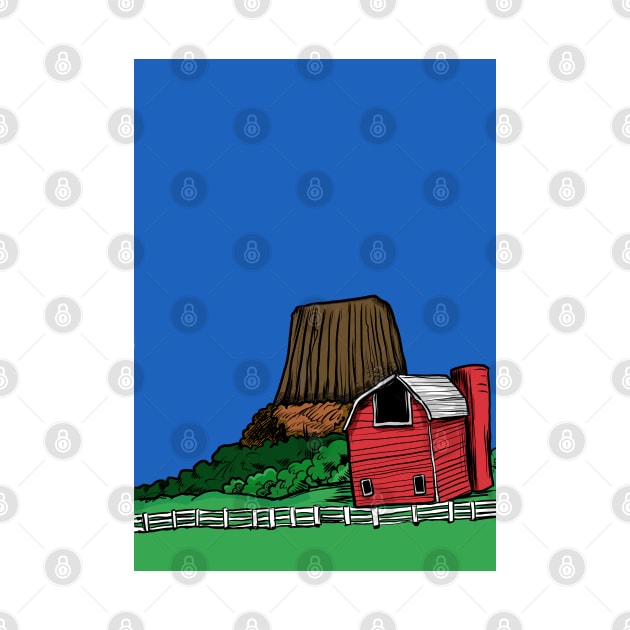 Devils Tower Wyoming and a Red Barn by silentrob668