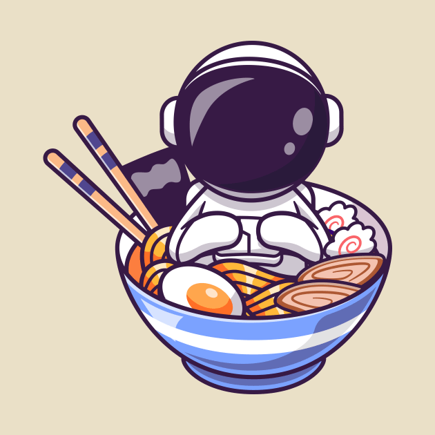 Cute Astronaut In Bowl Of Ramen Noodle Cartoon by Catalyst Labs