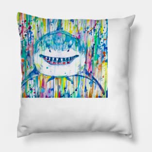 HAPPY SHARK - watercolor portrait Pillow