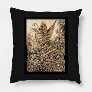 "Refocus on the Larger themes" detailed pen and ink drawing Pillow