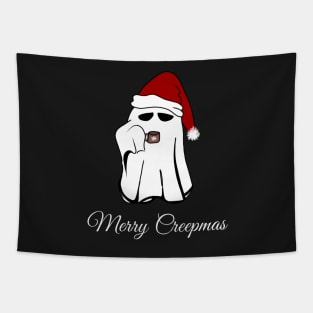 Merry Creepmas ghost with Santa hat Tapestry