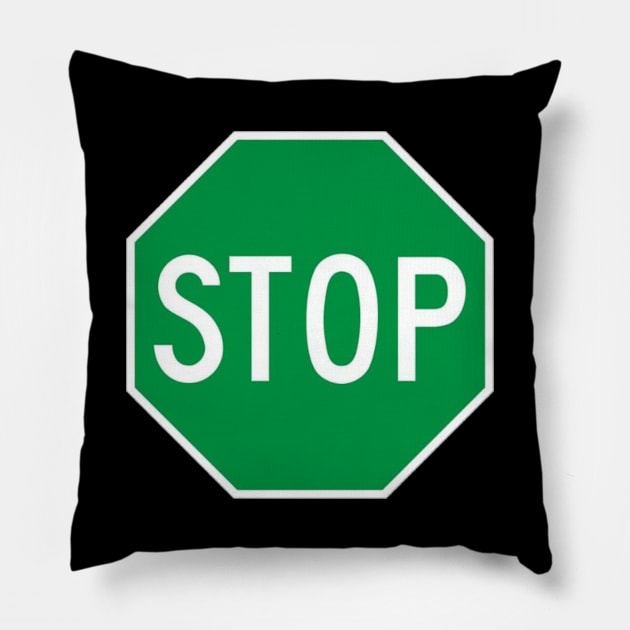 Green Stop Sign Pillow by Bododobird