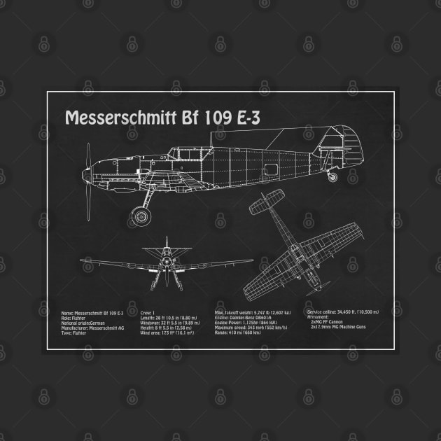 Messerschmitt Bf 109 E-3 - Airplane Blueprint - PD by SPJE Illustration Photography