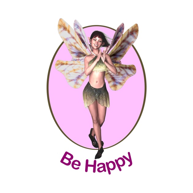 Be Happy elf fairy faerie in butterfly wings clapping by Fantasyart123