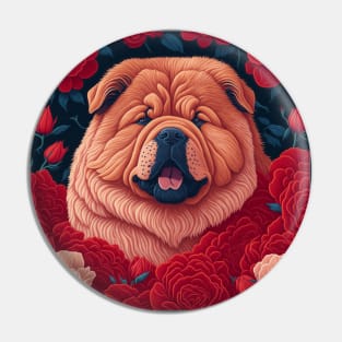 Dogs, chow chow and flowers, dog, seamless print, style vector (red version 2 chow-chow) Pin