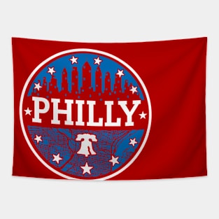 Red White and Blue Philly Fan Philadelphia Skyline Liberty Bell Tapestry